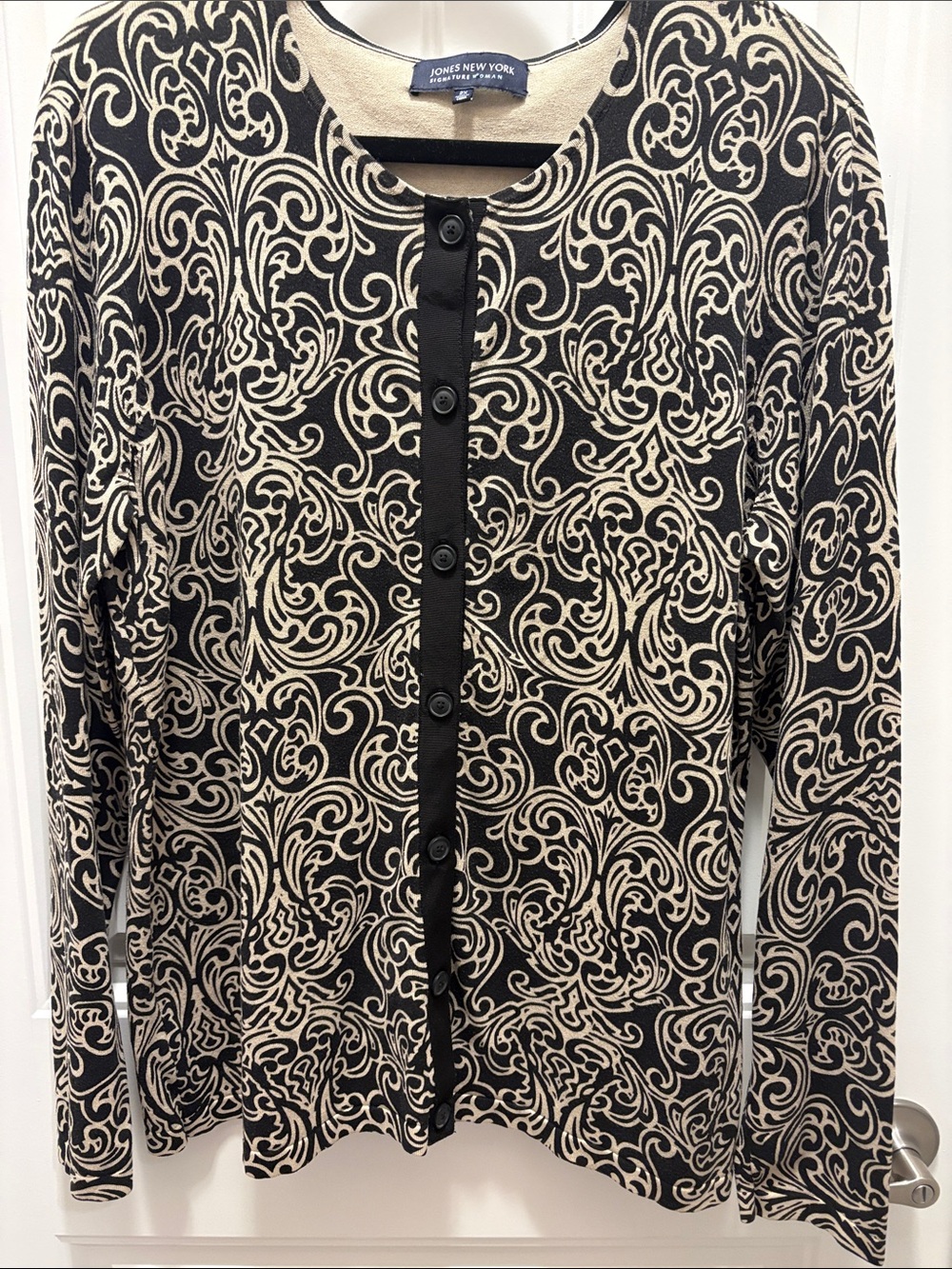 Jones New York 2X Silk Blend Paisley Print Button Front Cardigan